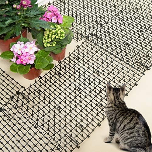Pomeat 10 PCS Scat Mat for Cats Indoor 16" x 12" with Spikes Sprickle, Digging Deterrent for Dogs, Outdoor for Garden and Fence with 7 Staples