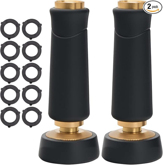 Brass Hose Nozzle, Heavy-Duty Sprayer for Garden Hoses, High Pressure Adjustable Twist Hose Nozzle, Spray Gun Rubber-Coated, Extra 10 Rubber Washers, 2 Pack