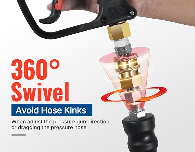 YAMATIC Pressure Washer Whip Hose 5FT, Hose Reel Connector 3/8" for Power Washing, Swivel 3/8" Quick Connector Jumper, 4000 PSI High Durability Cold Hot Water Max. 212°F