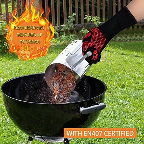 BBQ Gloves 1472F Heat Resistant Non-Slip Silicone 13.8in (Red)