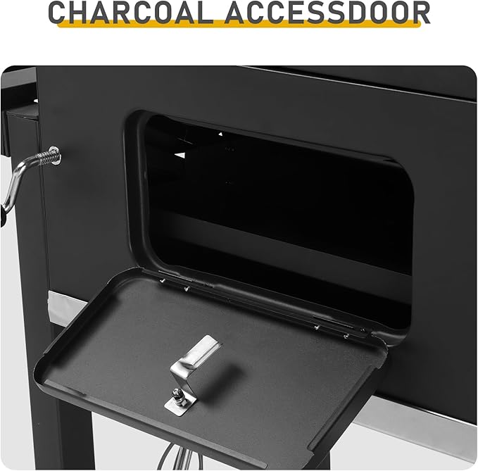 Vasitelan Large Charcoal BBQ Grill with Oversize Cooking Area, Outdoor Cooking Grill with 2 Individual Lifting Charcoal Trays and 2 Foldable Side Tables