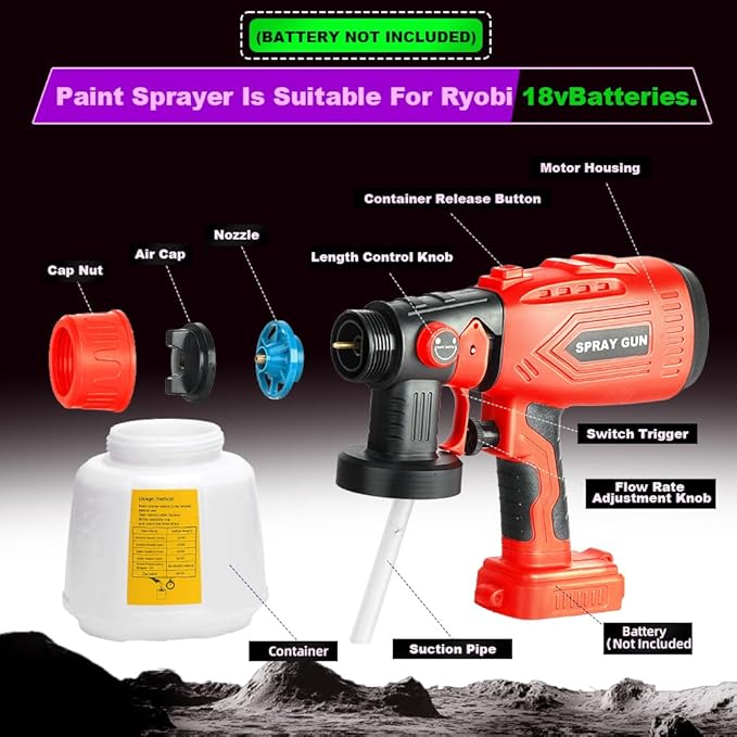 Cordless Paint Sprayer Compatible with Craftsman 20V Battery (Tool Only) 200W HVLP Paint Gun, 3 Spray Patterns & 4 Size Nozzles for Cabinets,Walls,Furniture,House Painting