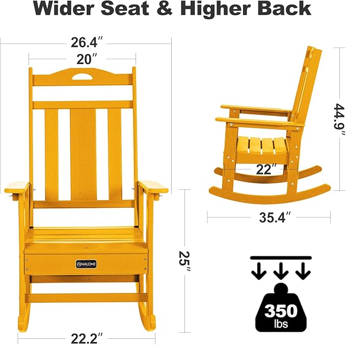 nalone Outdoor Rocking Chair, Oversized Porch Rocker Chair for Adult, All-Weather Resistant Patio Rocking Chair for Garden Lawn(Orange)