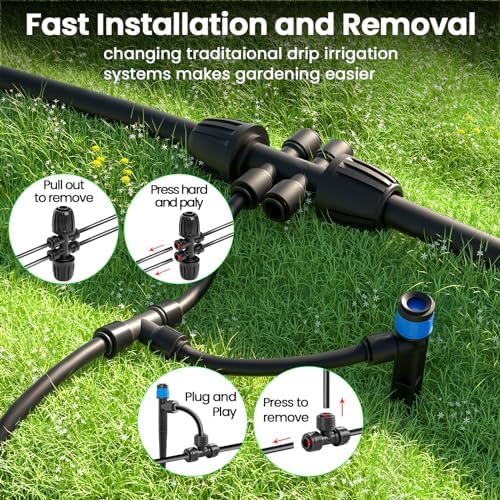 MIXC Drip Irrigation System,Quick Connector Garden Watering System Automatic Sprinkler System Kit for Lawn Raised Bed Greenhouse Plant Watering System (16FT Main Tube+ 79FT 1/4'' Tube)