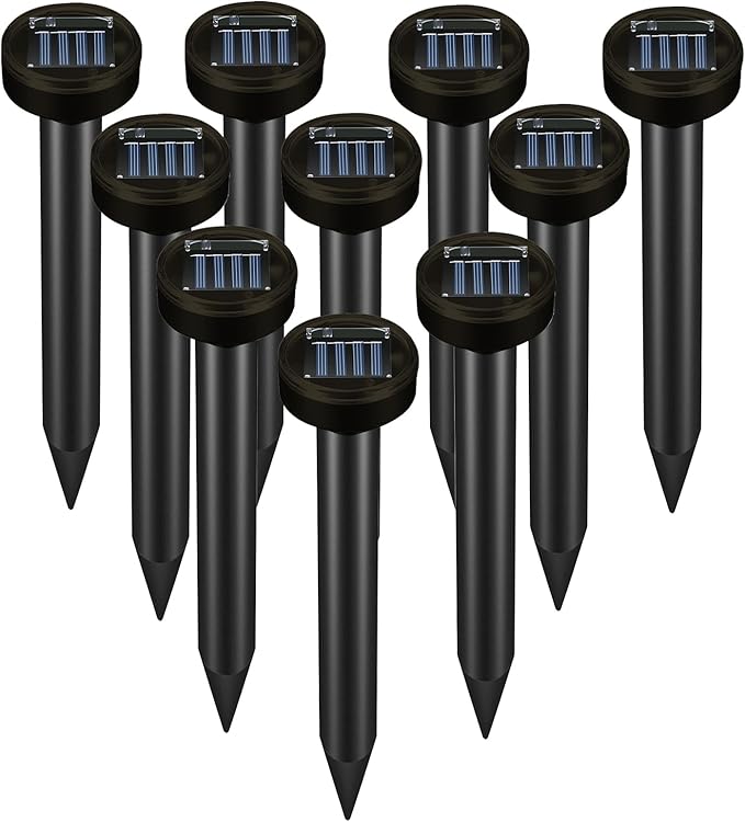 Mole Repellent 10P Solar-Powered Deterrent Stake, Sonic Spikes Get Rid for Snake, Groundhog, Gopher, Vole, Deer, Repellent for Lawns Garden & Yard Black