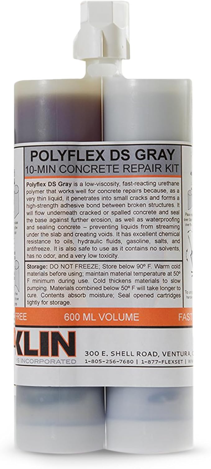 Roklin Systems, Inc. - PolyFlex DS Concrete Crack Filler, Quick-Drying Asphalt Crack Sealer, Floor/Wall Repair Patch Kit Essential, 21 Ounces, Gray