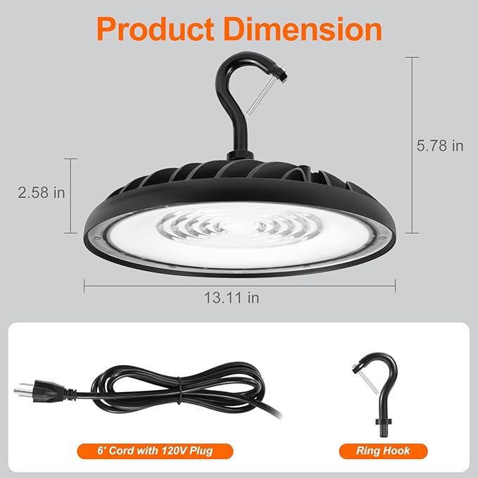 Sylvania UFO High Bay Led Shop Light, 200W, 22,000 LMS, 5000K, Daylight, 120V with 6 Foot Cord/Plug, Led Lights for Commercial Warehouse Workshop Factory Barn Garage, UL Listed - 1 Pack (66333)