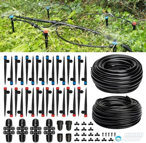 Riboud Quick-Connect 200FT Drip Irrigation System Kit, Automatic Garden Plant Watering System for Greenhouse, Yard, Lawn, with 1/2 inch 1/4 inch Irrigation Tubing Hose and Accessories