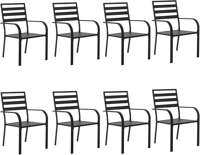 Outdoor Dining Chairs Set of 8, Metal Frame Stackable Patio Dining Chairs with Armrest, Wrought Iron Patio Bistro Chairs for Lawn, Backyard, Garden, Porch