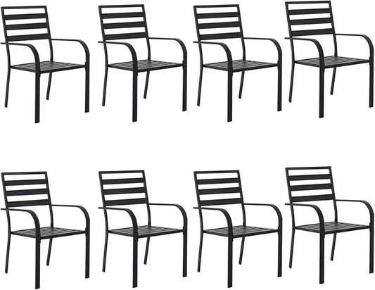 Outdoor Dining Chairs Set of 8, Metal Frame Stackable Patio Dining Chairs with Armrest, Wrought Iron Patio Bistro Chairs for Lawn, Backyard, Garden, Porch