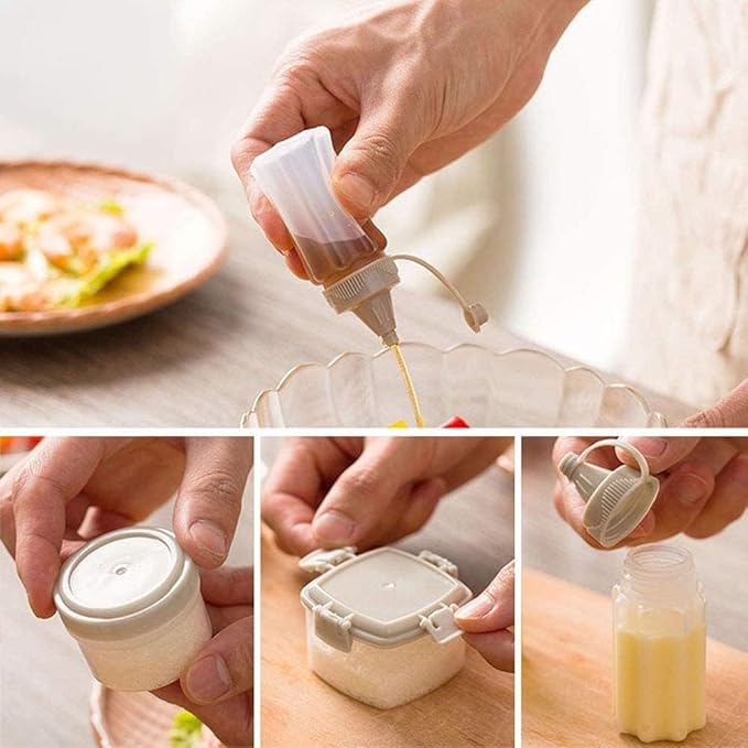 4pcs Mini Jam Squeeze Bottle Jar Sauce Seasoning Box with Lid, Squeeze Bottle Portable PP Kitchen Easy Clean Spices Storage Container