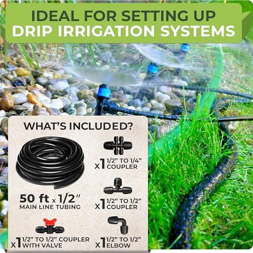 CARPATHEN 1/2" Irrigation Tubing for Drip System Kit, 50 feet + Accessories