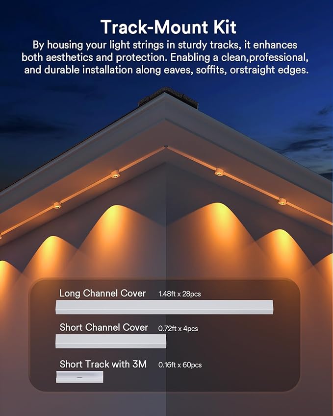 Lumary 44Ft Permanent Outdoor Lights Wire Cover, Cable Hider, Cables Raceway for Cord Hide, White and paintable Cords Cover Concealer Conduit Channel, TV Wires Management Kit