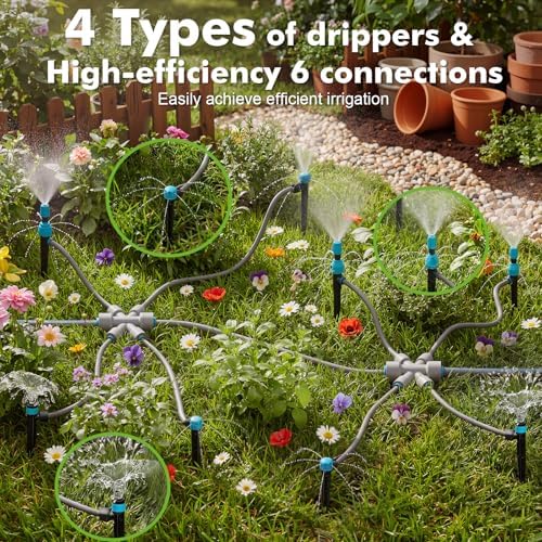 172FT Drip Irrigation System Kit with 2 Zone Water Timer for Garden
