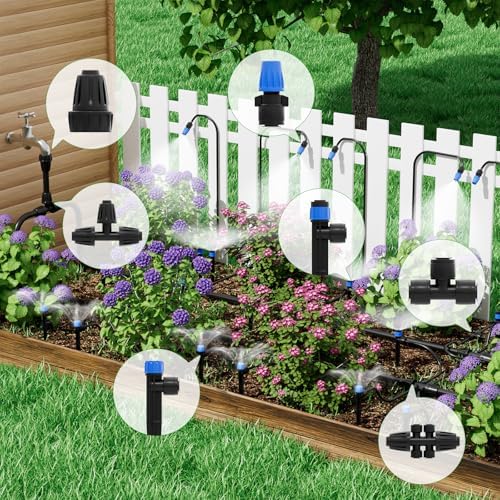 2026 Upgrade 230FT Quick-Connect Drip Irrigation System Kit with 1/4” & 1/2” Fast-Lock Tubing, Adjustable Emitters & Sprinklers for Garden & Greenhouse