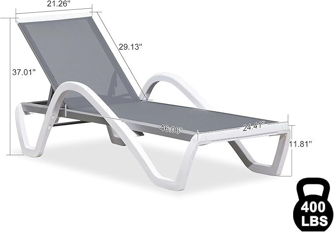 PURPLE LEAF Patio Chaise Lounge Chair with Armrests Outside Aluminum Plastic Stackable Tanning Chairs for Pool Sunbathing Beach Deck Outdoor Lounger, Light Gray