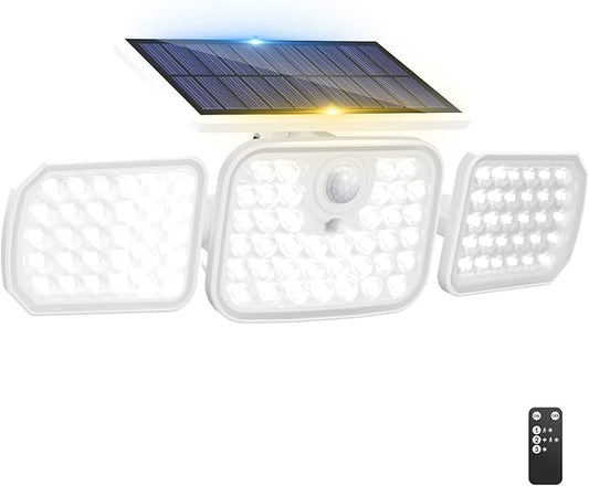 Peasur Solar Motion Lights Outdoor with Remote Control, Solar Security Light with 3 Modes, IP65 Waterproof Flood Lights Outside for Camping Garden Patio Garage Backyard, White