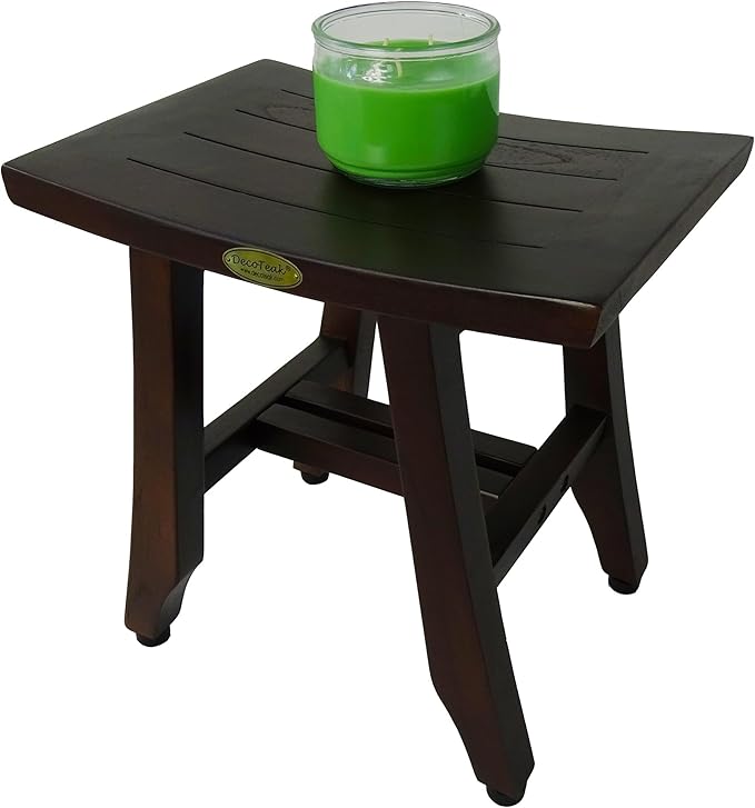 DecoTeak Satori 14 Inch Shaving Waterproof Teak Wood Shower Bench Stool Seat Chair for Inside Shower Provides Safety, Storage, and Organization for Bathroom Accessories