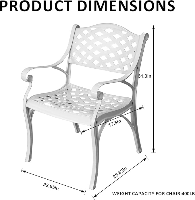 Cast Aluminum Patio Chairs Set of 2, Outdoor Dining Chairs, All-Weather Metal Patio Chairs, Patio Bistro Chairs with Armrest for Garden Backyard Porch Balcony Lawn Pool