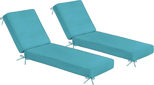Sundale Outdoor Olefin Chaise Lounge Cushion Set of 2, Water-Resistant Patio Lounge Chair Cushion, Thick Lounger Pad with 4 Straps Teal, 80 x 26 x 4 Inches