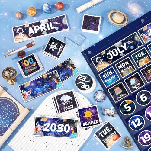 Sinload Classroom Calendar Pocket Chart Dark Blue, Space