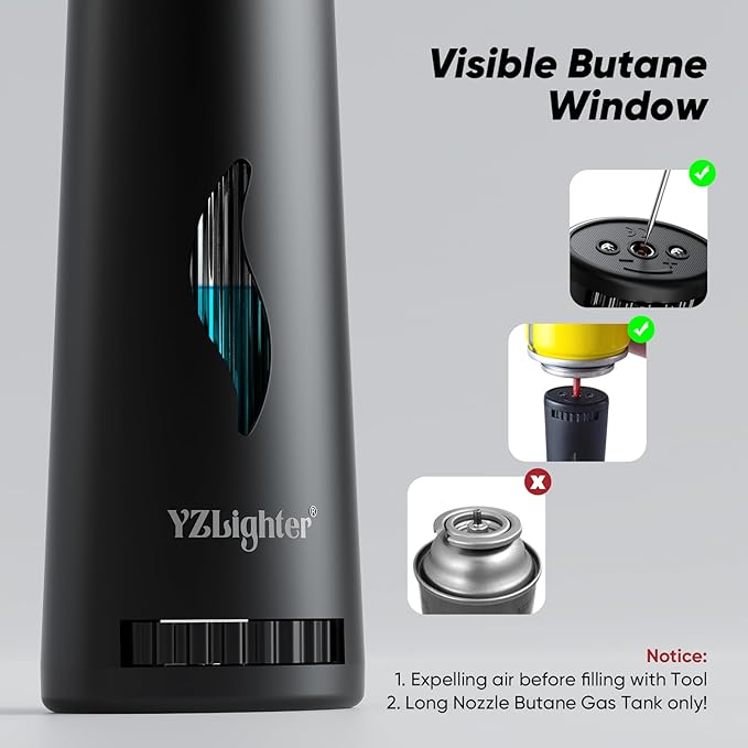 2 Pack Butane Lighter Long Torch Lighter for Grill, Refillable Candles Lighter with Fuel Window Flexible Long Lighter for Fireplace BBQ (No Butane Included), Black and Oranger