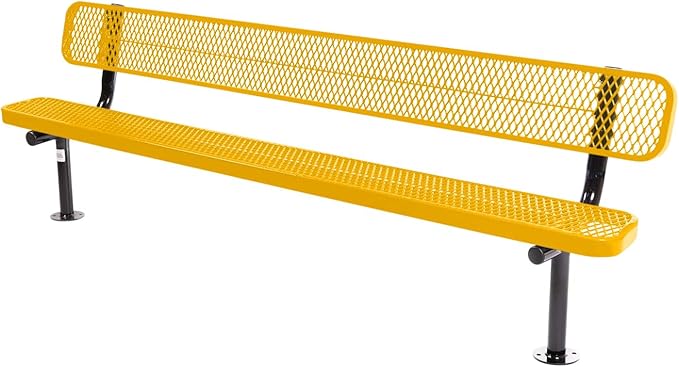 COATEDOUTDOORFURNITURE Coated Outdoor Furniture Heavy-Duty Outdoor Bench Thermoplastic Coated, Expanded Metal, Commercial-Grade Seating, Made in America (Surface with Back, 8 Ft, Yellow)