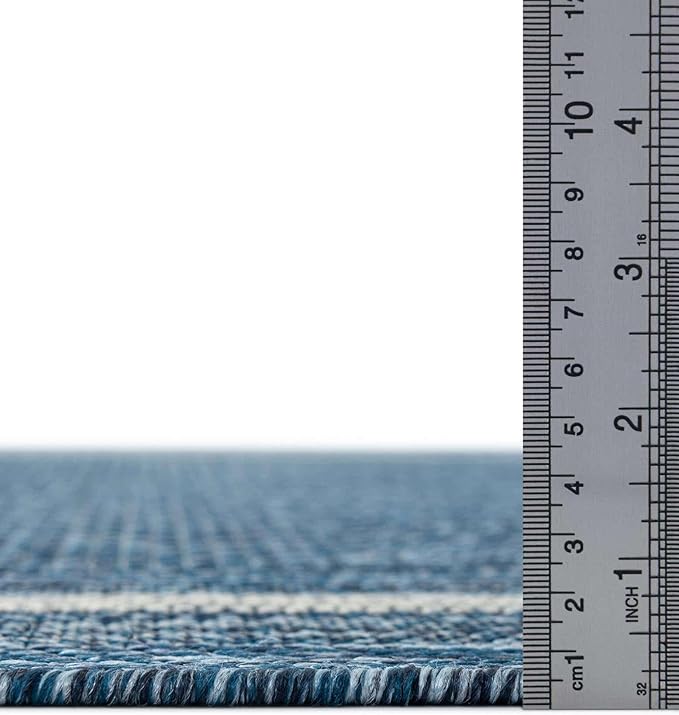Unique Loom Outdoor Border Collection Area Rug - Soft Border (10' Round Blue/Ivory)