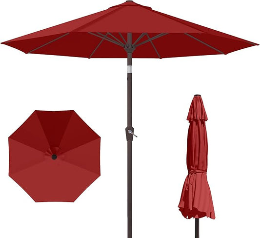 PatioKingdom 10FT Patio Umbrella with Push Button Tilt and Crank, Outdoor Market Umbrella with 8 Fiberglass Ribs, UV Protection Table Umbrella for Pool,Backyard,Garden,Deck(Red, 10FT)