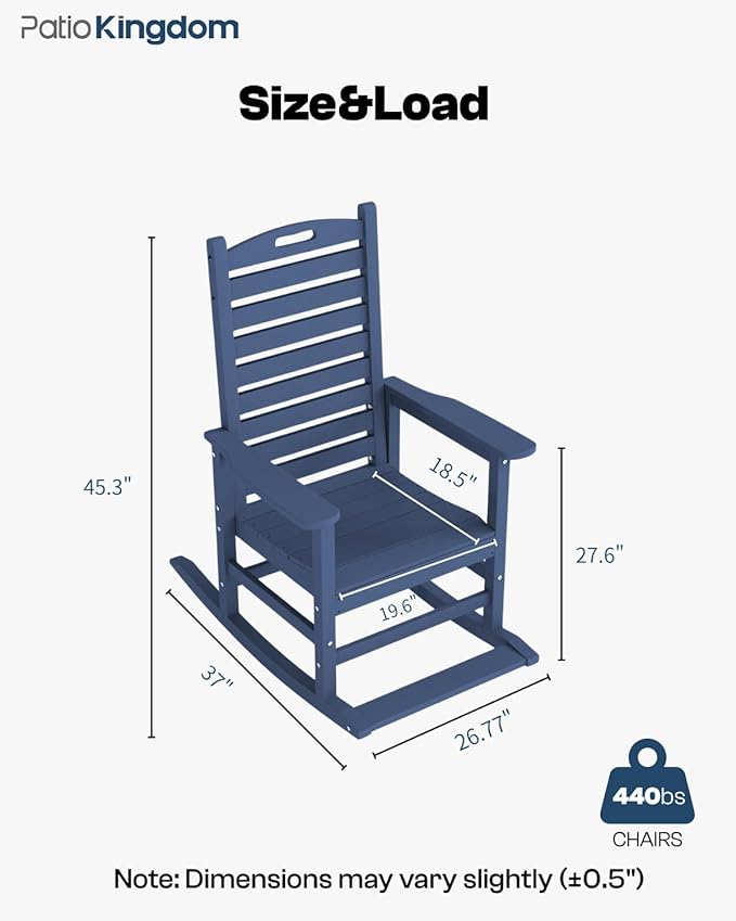 Outdoor Rocking Chairs Set of 2 with Footrest, HDPE Modern Rocking Lawn Chair for Garden, Poolside, Deck (Navy Blue)