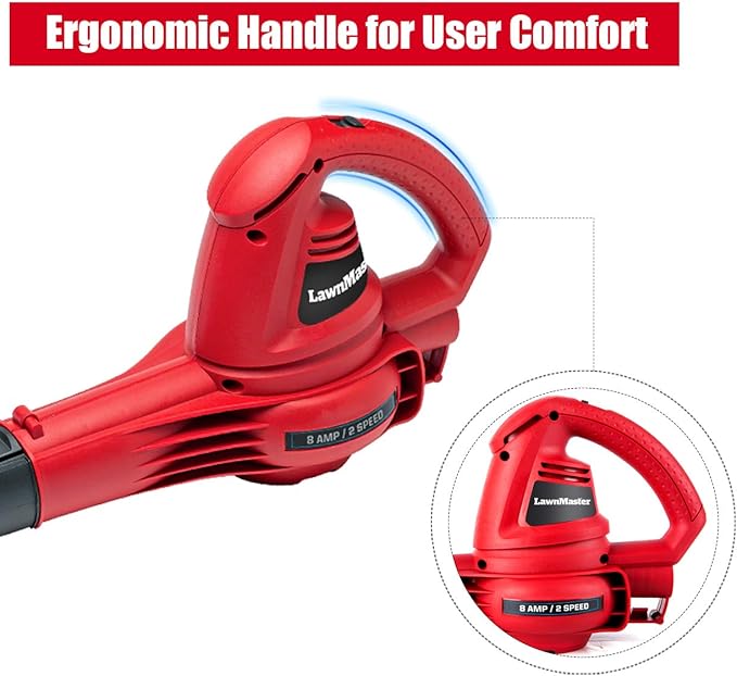 LawnMaster Red Edition BL805E 1201 Electric Leaf Blower 8 Amp 2-Speed 160 MPH & 180 CFM