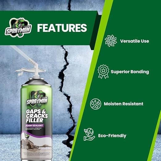 Sprayman Gaps and Cracks Filler Foam - Polyurethane Expanding Foam Sealant for Insulating Doors & Windows, Waterproof & Paintable, Straw Use - 12oz, 2 Pack