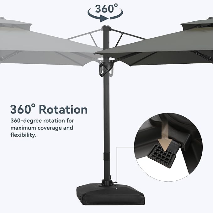 GREEN PARTY 10x13 ft Cantilever Patio Umbrella, Rectangle Offset Outdoor Umbrellas with 360° Rotation, 5-Year-Non-Fading Hanging Pool Umbrella for Garden Deck Poolside - Grey