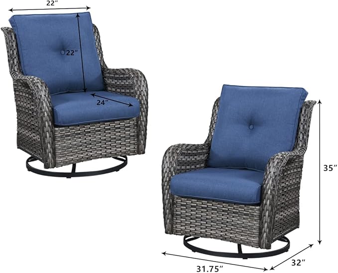 HUMMUH 8pcs Patio Furniture Set Outdoor Swivel Rocker Wicker Patio Chairs,Outdoor Couch with Coffee Table and Ottomans(Grey,Blue)
