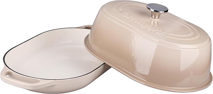 Enameled Cast Iron Dutch Oven Pot with Dome Lid, Oval Bread Oven for Homemade Sourdough Bread Baking, Oven Safe up to 500°F, 6 Quart, Latte