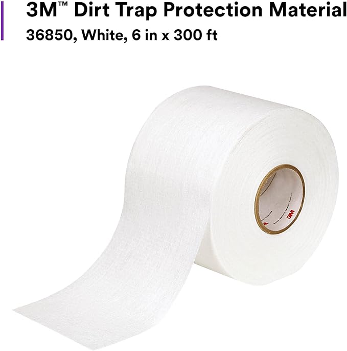 3M Dirt Trap Protection Material 36850, White Color, Nonwoven, Overspray Protection, Traps Dust and Debris, Clean, 6 in x 300 ft