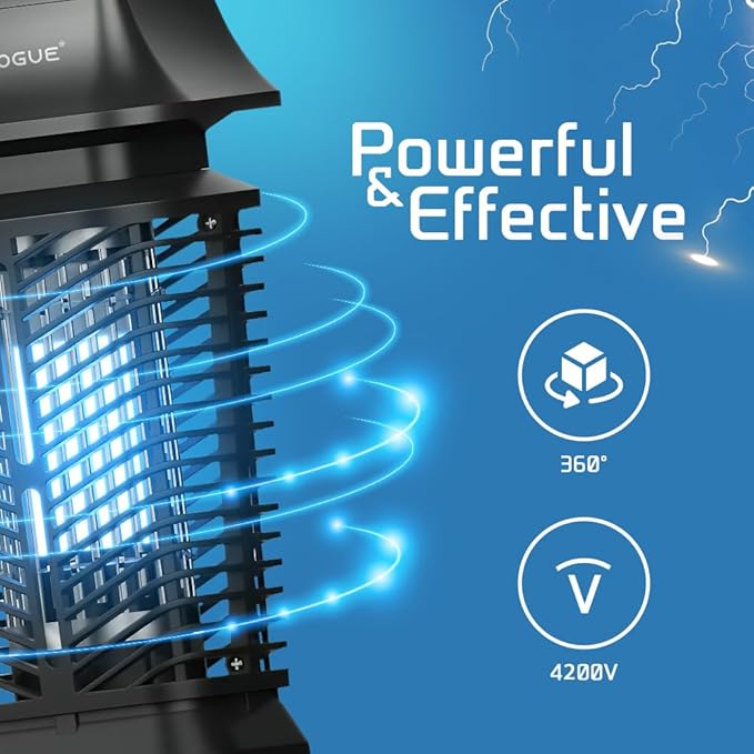 DEVOGUE® Electric Bug Zapper - Electric Blue Violet Attract Insect Light - Modern Stylish Mosquito Fly Killer - Fly Mosquito Control Bug Zapper Outdoor & Home and Kitchen (Black)
