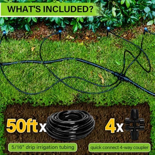Bonviee 50FT 5/16 Inch Mainline Tubing with 6-Way Couplers, 4-Pack