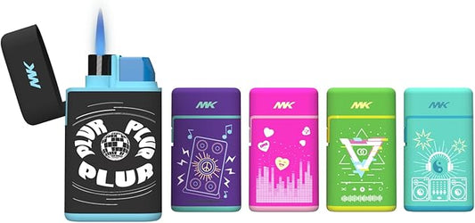 MK Lighter 5-Pack Torch Flame Pocket Lighters, Refillable and Multipurpose, Ideal for Candles, BBQ, Camping, and Everyday Use (EDM-Plur-5PC)