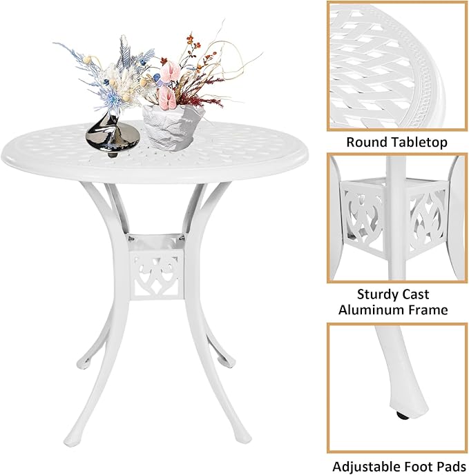 Outdoor Bistro Set 3 Piece, All Weather Bistro Table and Chairs Set, Cast Aluminum Patio Bistro Sets with 2.36" Umbrella Hole, Patio Furniture Set for Garden Porch