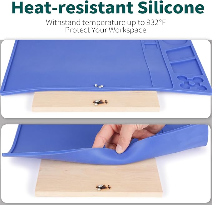 YIHUA M160 Heat-resistant Soldering Mat with Multiple Storage Slots, Built-in Ruler, Bendable Soft Silicone Soldering Mat, Dimensions 13.78 * 9.96 * 0.2 inches (350 * 253 * 5mm)