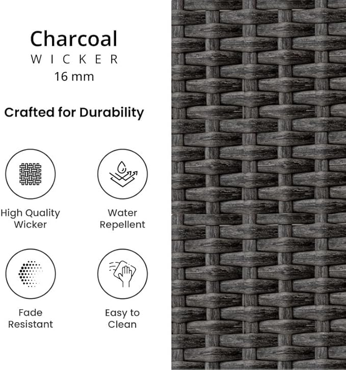 Covers & All Universal Dining Chair with Arm, Charcoal Wicker, Sunbrella Cushion, Outdoor Furniture with UV-Protected, Perfect for Patio Furniture (24" L x 24" W x 35.5" H)
