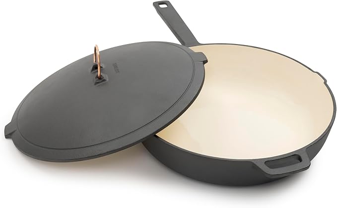 Barebones Enamel Lined Cast Iron 12-Inch Skillet - Durable Camping Cookware with Non-Stick Enamel, Perfect for Kitchen or Open Fire Cooking