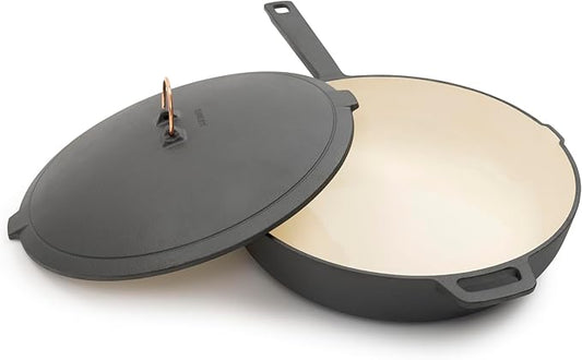 Barebones Enamel Lined Cast Iron 12-Inch Skillet - Durable Camping Cookware with Non-Stick Enamel, Perfect for Kitchen or Open Fire Cooking
