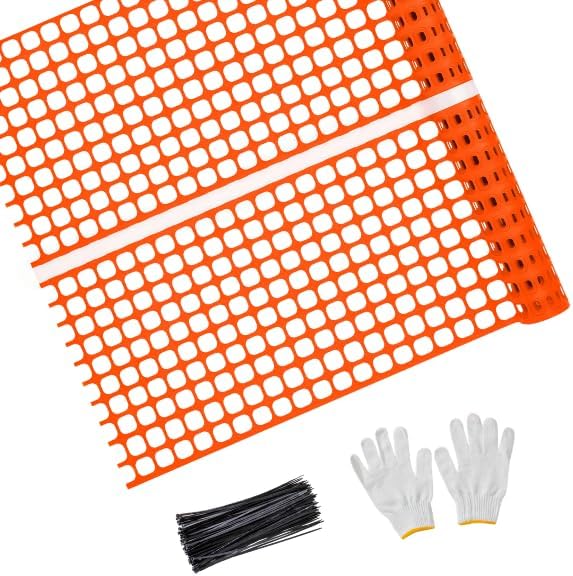 Reflective Plastic Mesh Fence, Night Visible Barrier with Zip Ties, Orange