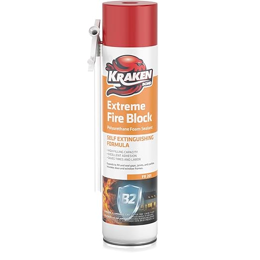 Kraken Bond Extreme Orange Fire Block Foam - (1x24oz) Fire Rated Polyurethane Spray for Gap Filling, Sealing on Windows, Walls, Joints & Pipes, Straw Use High Expansion Fire Proof Foam - 1 Pack
