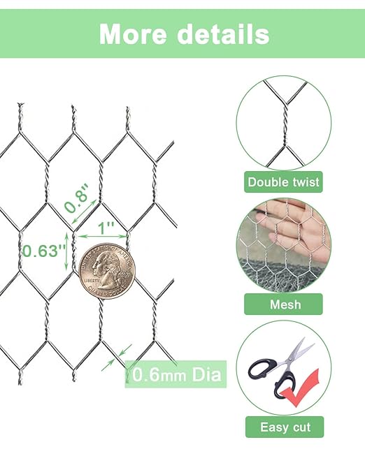 Garden Poultry Chicken Wire Netting - 36 '' × 50 ' Garden Fence Animal Barrier, Chicken Wire for Crafts, 1 inch Mesh Poultry Netting Fence, Pet/Rabbit/Chicken Wire Fencing