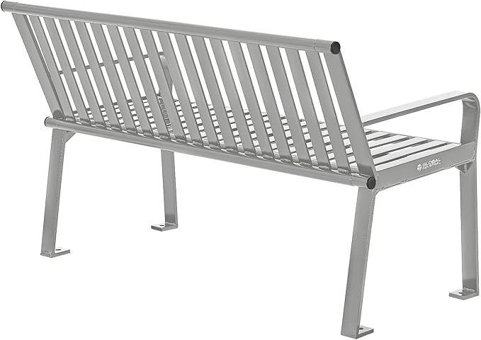 Global Industrial 4 ft. Outdoor Park Bench with Back, Vertical Steel Slat Construction, 600 lbs Capacity, Gray, Unassembled, Heavy Duty Commercial Bench