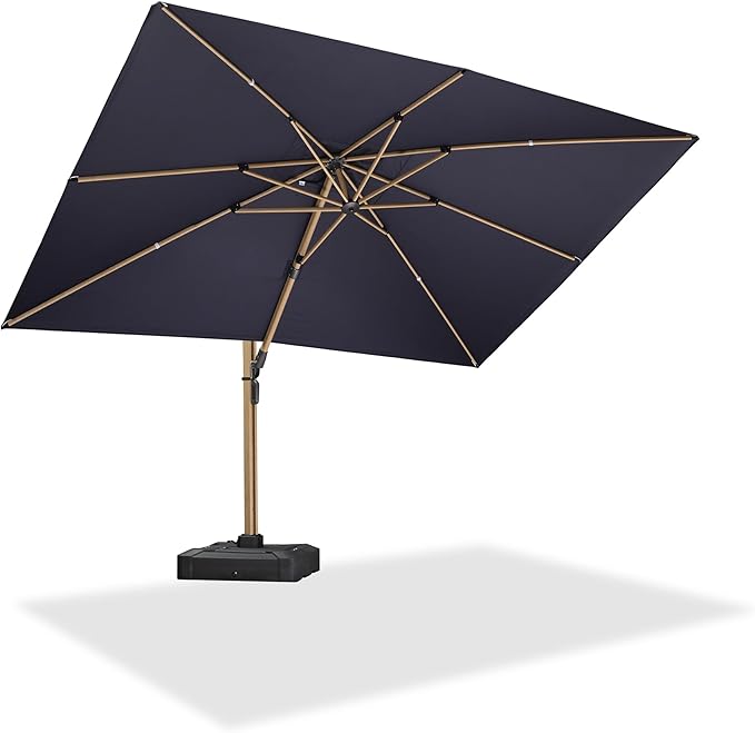 PURPLE LEAF 9' x 12' Rectangle Patio Cantilever Umbrella Large Hanging Umbrella Teak Finished Aluminum Frame Windproof Offset Outdoor Sun Umbrellas for Beach Pool Deck, Navy Blue