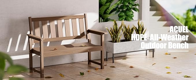 HDPE Memorial Bench – 50'' Weatherproof Durable Outdoor Bench, 2-Person Park Bench, Easy to Move, Multi-Purpose Design Ideal for Porch, Patio, Church, and School (Brown)